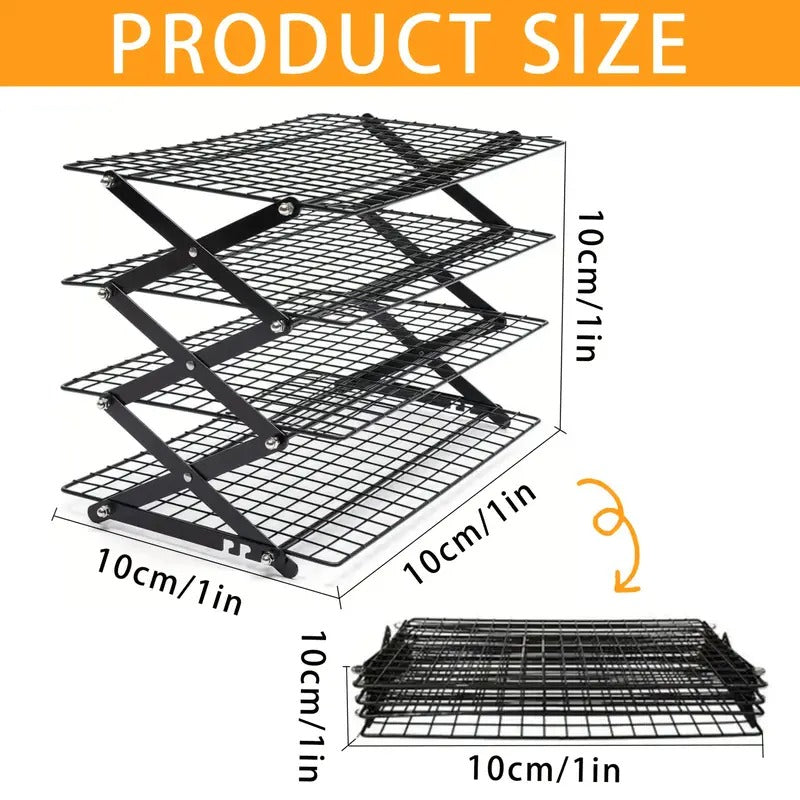 Four-layer Foldable Cooling Rack With Baking Tool Set - Stackable Oven Cookie Cake Drying Rack. BBQ Grill Mesh Tray For Camping, Kitchen Storage & Holiday Baking Gifts
