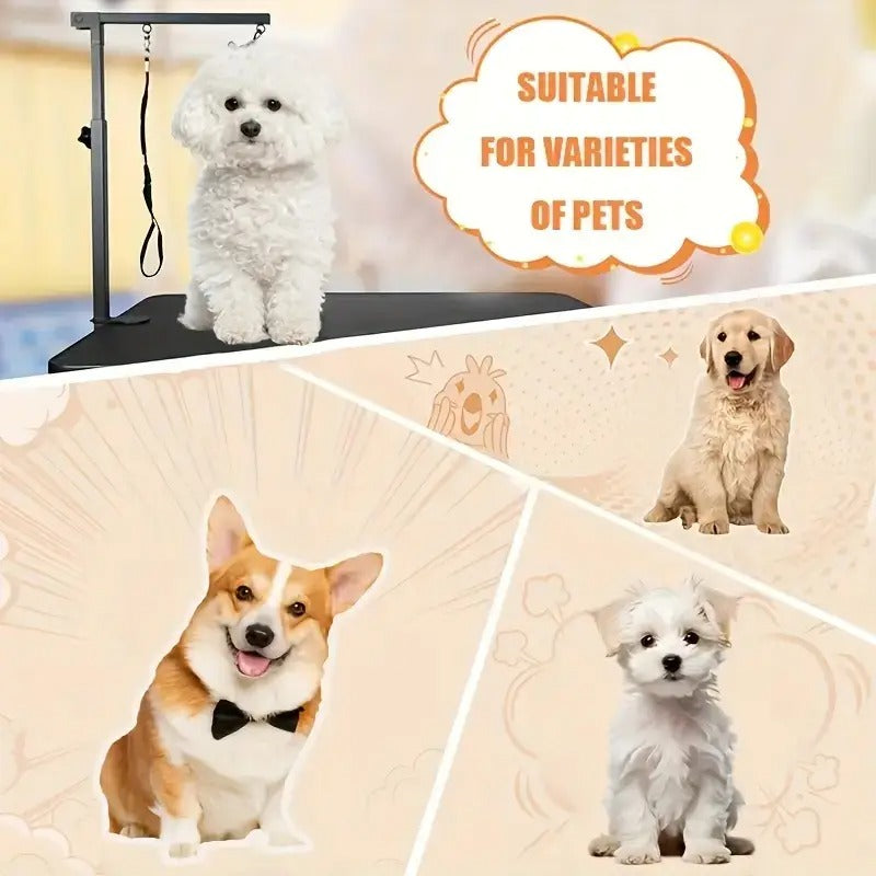 Heavy-Duty Adjustable Dog Grooming Arm - Tool-Free Folding Setup, Clamp-On Base, Soft U-Shaped Sling Support Loop - for Home, Salon, Professional Pet Grooming - Compatible with all