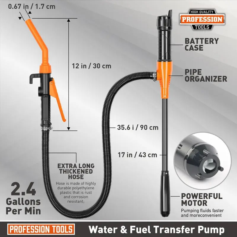 Portable Transfer Pump Battery Operated Electric Siphon Pump for Gas, Fuel, Diesel, Water Transfer 2.6 GPM Flow Oil Extractor -Easy to Use Hand Fuel Pump, Multi-Use Siphon Fuel Transfer Pump