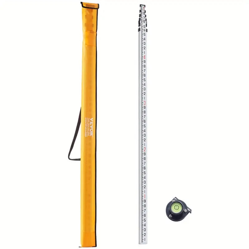 Happybuy 25ft Aluminum Measuring Rod, Dual-Sided 1/10ft Leveling Stick with Bubble Level & Carrying Bag - Ideal for Home, Wall, and Floor Surveying