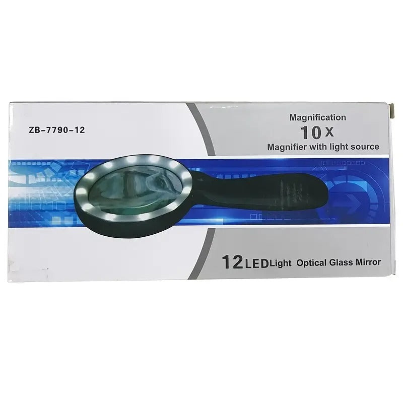 Lighted Magnifying Glass-10X Hand Held Large Reading Magnifying Glasses With 12 LED Illuminated Light For Seniors, Repair, Coins, Reading Magnifier For The Elderly