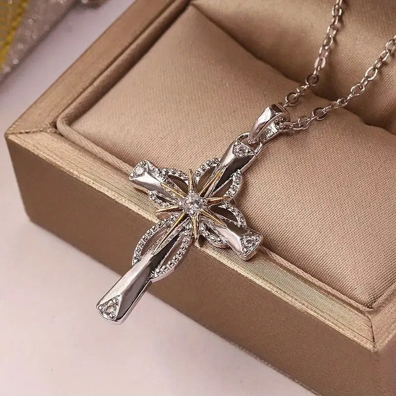 Fashion Silvery Cross Star Pendant Chain Necklace Women'S Jewelry Accessories