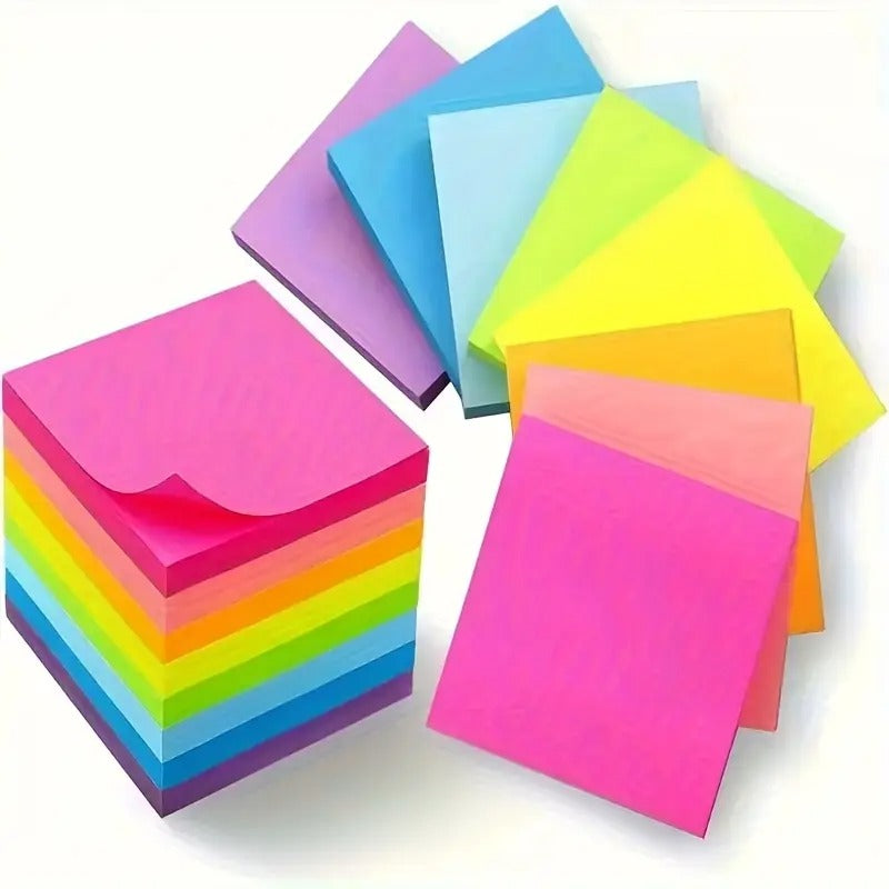 300pcs Bright Fluorescent Sticky Notes - Various Colors, Cute, Suitable for Students, Offices, Family Messages | Colorful Notebook Paper Reminder Notes