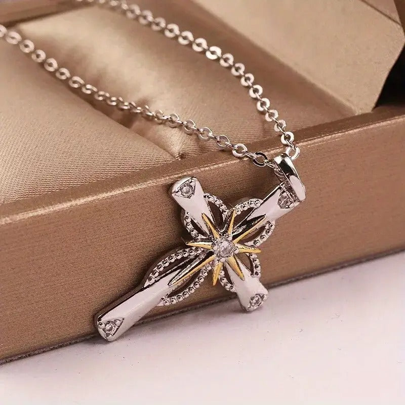 Fashion Silvery Cross Star Pendant Chain Necklace Women'S Jewelry Accessories
