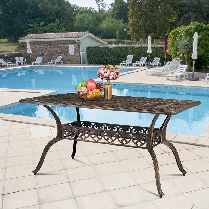 59" Heavy-Duty Cast Aluminum Outdoor Dining Table - Rust & Weather Resistant, Quick-Release Design for Garden, Backyard, Patio - Black, Patio Dining Table, Backyard Furniture, Modern Patio Furniture, Durable Patio Furniture