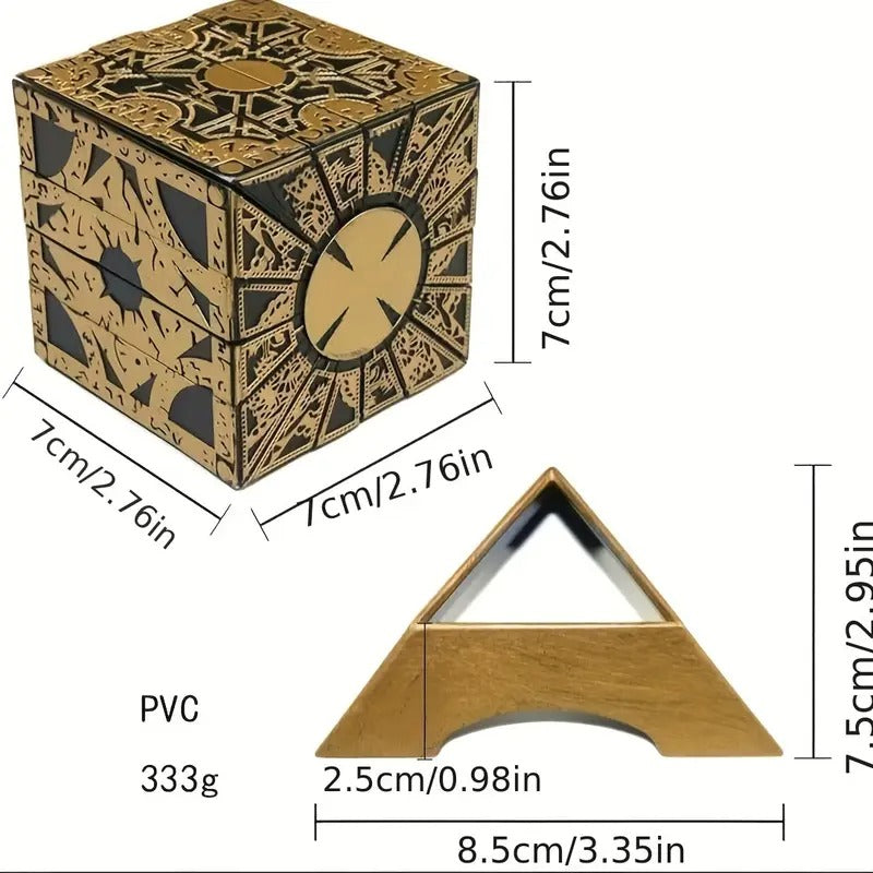[Golden Aluminum Alloy Puzzle Box] Golden & Black Aluminum Alloy Advanced Skill Level Puzzle Box - Detachable Cube with Base, Mechanical Lament Configuration, Ideal for Decoration & Brain Teasers