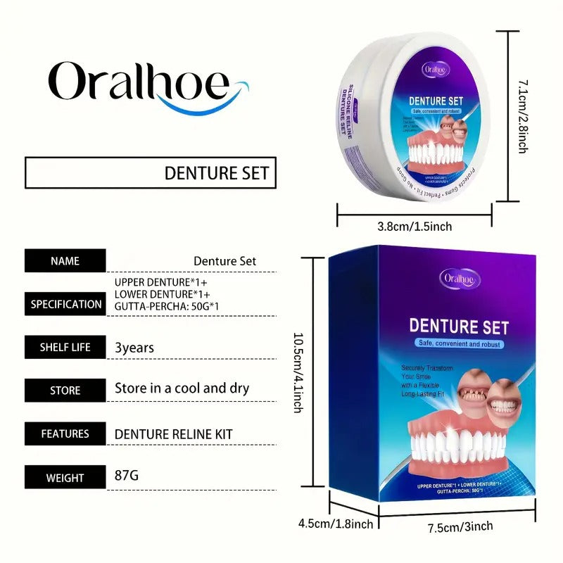 Adjustable Denture Set, Upper And Lower Natural-looking Dentures, White Veneers, Comfortable And Realistic, Easy to Install, Suitable for All Tooth Shapes, Boosting Confidence