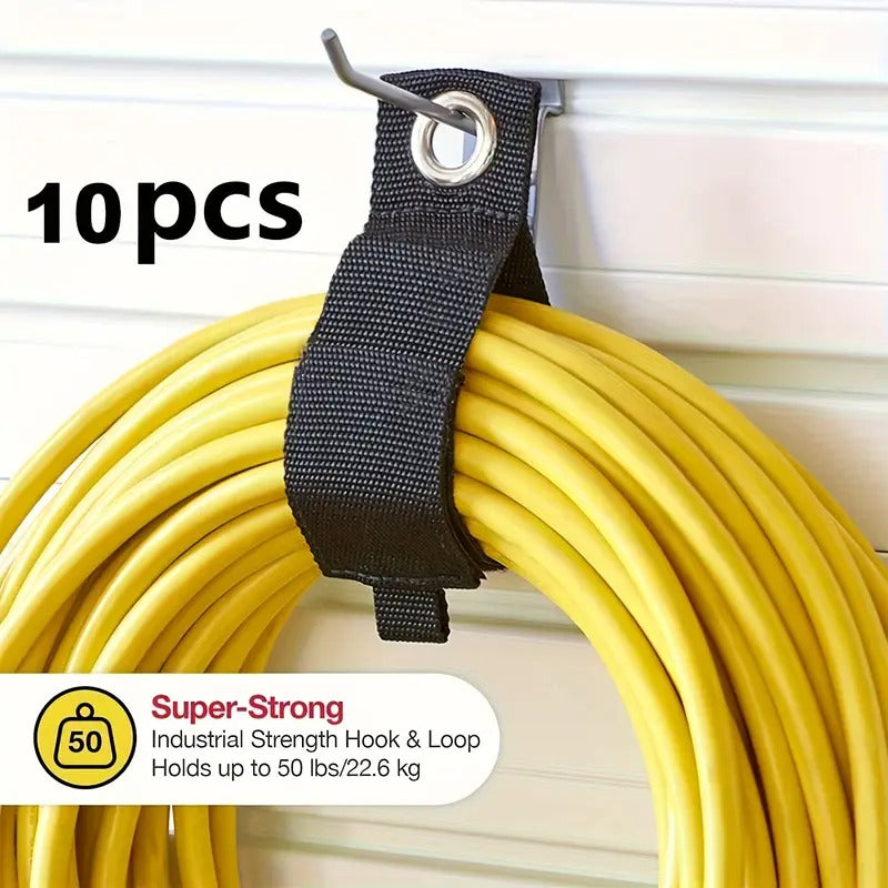 10pcs Heavy-Duty Extension Cord Organizer Hangers with Super-Strong Industrial Hooks & Loops -