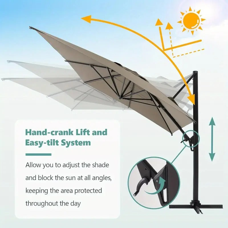 10x10ft Bohemian Style Outdoor Sunshade Umbrella - Adjustable Angle, UV Protection, 360° Rotatable Canopy for Patio, Lawn, Deck, Poolside Dining Area