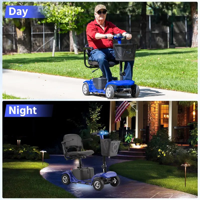 Folding 4 Wheel Electric Scooter - 250W Motor, 15.5 Mile Range, 8” Solid Tires, 265 Lbs Weight Capacity, Removable Basket, Front Light - Perfect Gift