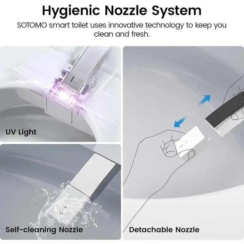 Smart Toilet with Built-In Bidet, Auto Open and Close Lid, Heated Seat, Warm Air Dryer, Night Light, 1.06 GPF Powerful Auto Flush and Blackout Flush, Easy Operation by Knob, Remote, Kick Button