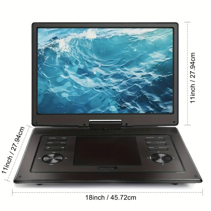 17.9" Portable DVD Player With 15.6" Large HD Screen, 4-6 Hours Rechargeable Battery, Dual Speakers, Region Free, Remote Control, Supports Multiple Disc Formats, USB/SD, Black