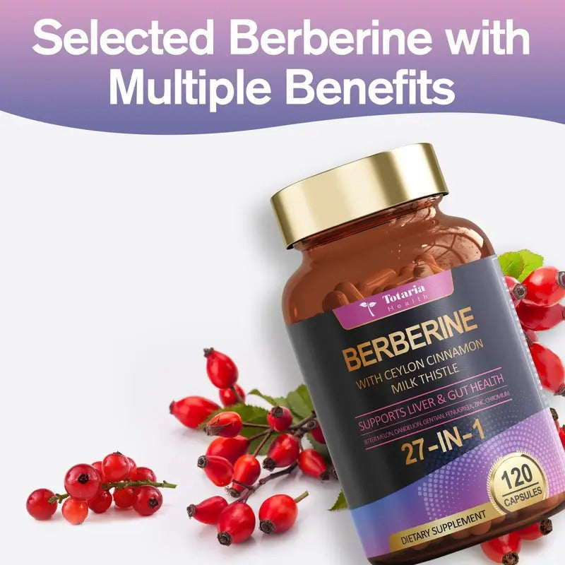 27-in-1 Berberine Supplement with Ceylon Cinnamon, Milk Thistle - Pure Berberine 6000mg - Berberine Plus for Immune,Liver & Gut Health, Supplements for Men & Women - 120 Caps
