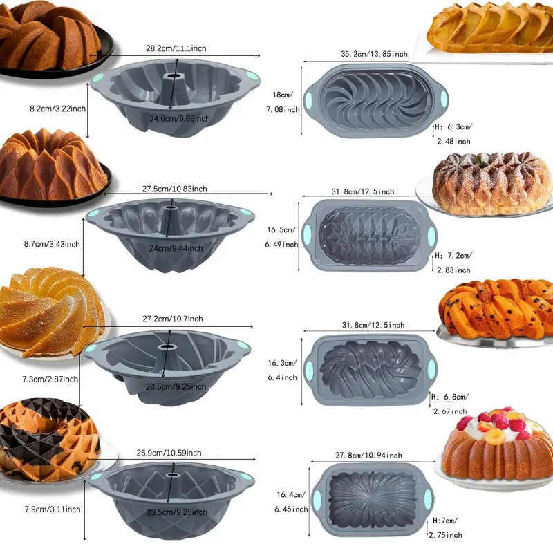[Silicone Cake Pans] 8pcs Non-BPA Silicone Fluted Cake Pans, Tube Baking Pan, Silicone Molds for Homemade Cake, Bread And Jello