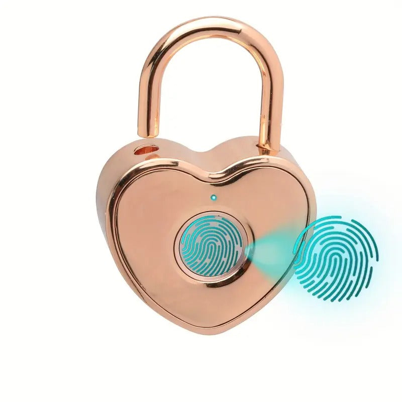 [Rose Golden Fingerprint Padlock] Rose Golden Small Smart Padlock - Heart Shaped Fingerprint Lock for Gym Locker, Backpack, School, Mailbox, Travel Suitcase