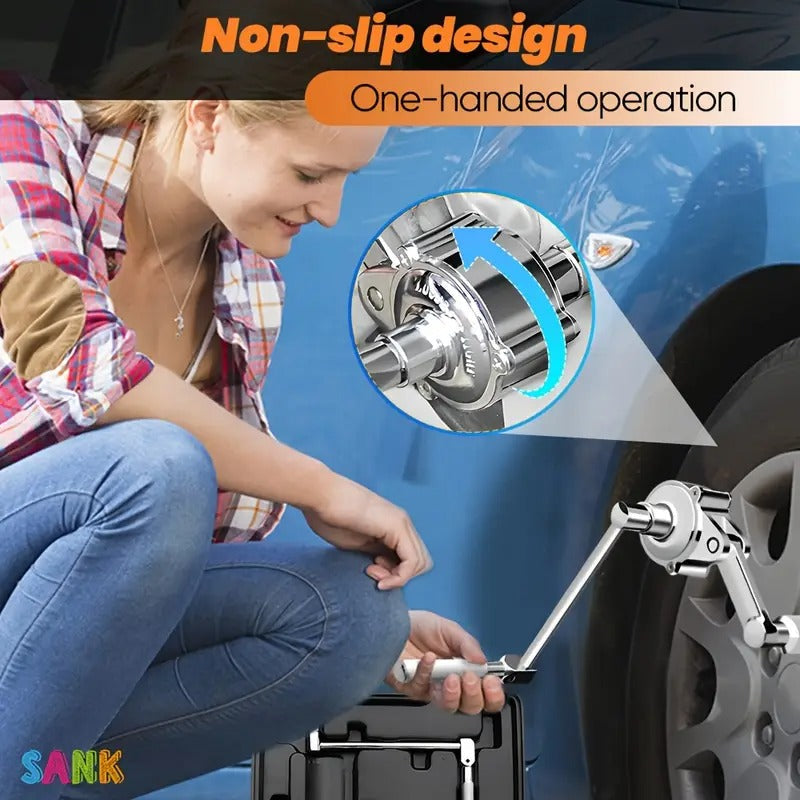 [Heavy Duty Wrench] SANK Torque Multiplier Wrench, Heavy Duty 1:20 Labor Saving Wrench | 17mm/19mm/21mm Sockets, Extension Wrench Set for Loosening Car Tire Lug Nuts,
