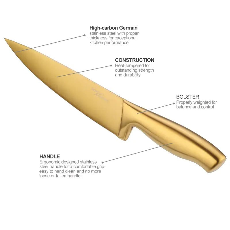 Golden Knife Set with Knife Holder, 6/14pcs Knife Set with Knife Holder, Golden Kitchen Knife Set, Stainless Steel, Ergonomic Design, Professional Ultra-Sharp Kitchen Knives,