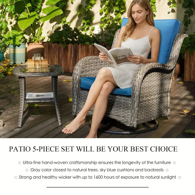 [3pcs Outdoor Patio Set] 3pcs Outdoor Patio Furniture Set | Rocking Chair, Chair Cushions, Wicker Bistro Table | Home & Garden Decor for Outside, Camping Accessories