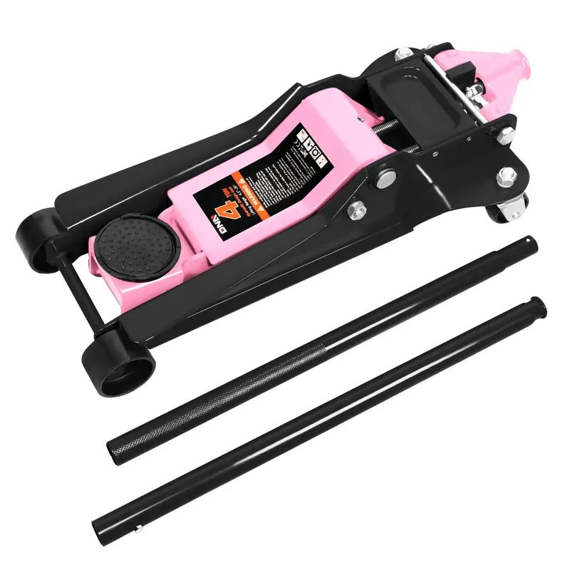DNA Motoring Floor Jack 4 Ton (8000 lbs) Capacity, Fast Lift Low Profile Hydraulic Trolley Jack, Steel Heavy-Duty Service Car Jack, Lifting Range 4.5"-20", Pink