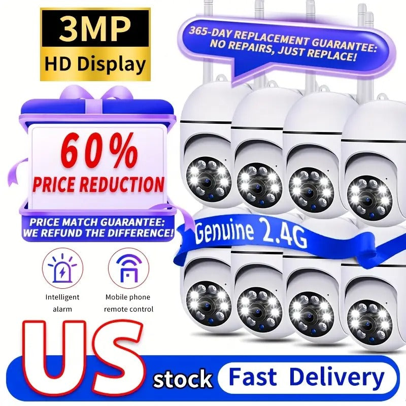 8PCS Wireless WiFi Outdoor Security Cameras, USB Powered, 360° Pan-Tilt Viewing Angle, PIR Human Detection, Color Night Vision, Wireless Surveillance Cameras for Home Security, Outdoor Farm, Remote Monitoring