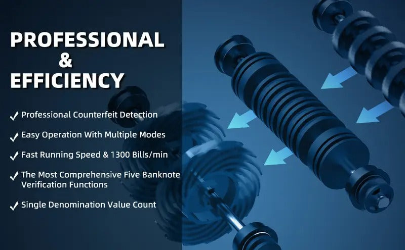 Money Counter Machine, Value Counting, UV/MG/IR/MT/DD Counterfeit Detection, USD/EUR Bill Counter, Add and Batch Modes, Cash Counting Machine 1300 Bills/min