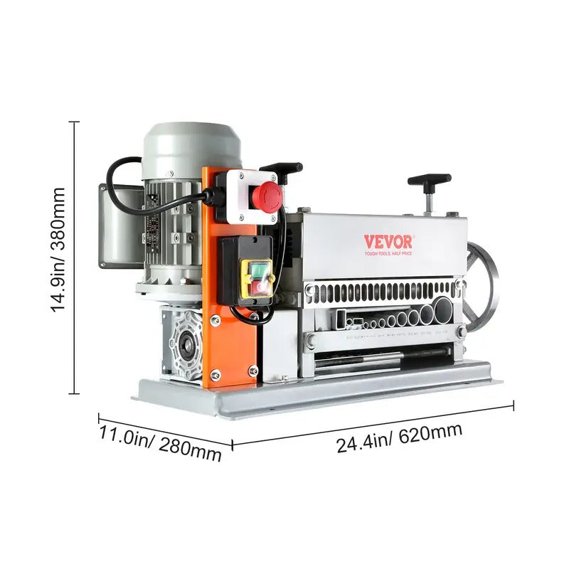 VEVOR Automatic Wire Stripping Machine, 0.06''-1.42'' Electric Motorized Cable Stripper, 370 W, 88 ft/min Wire Peeler with An Extra Manual Crank, 11 Channels for Scrap Copper Recycling