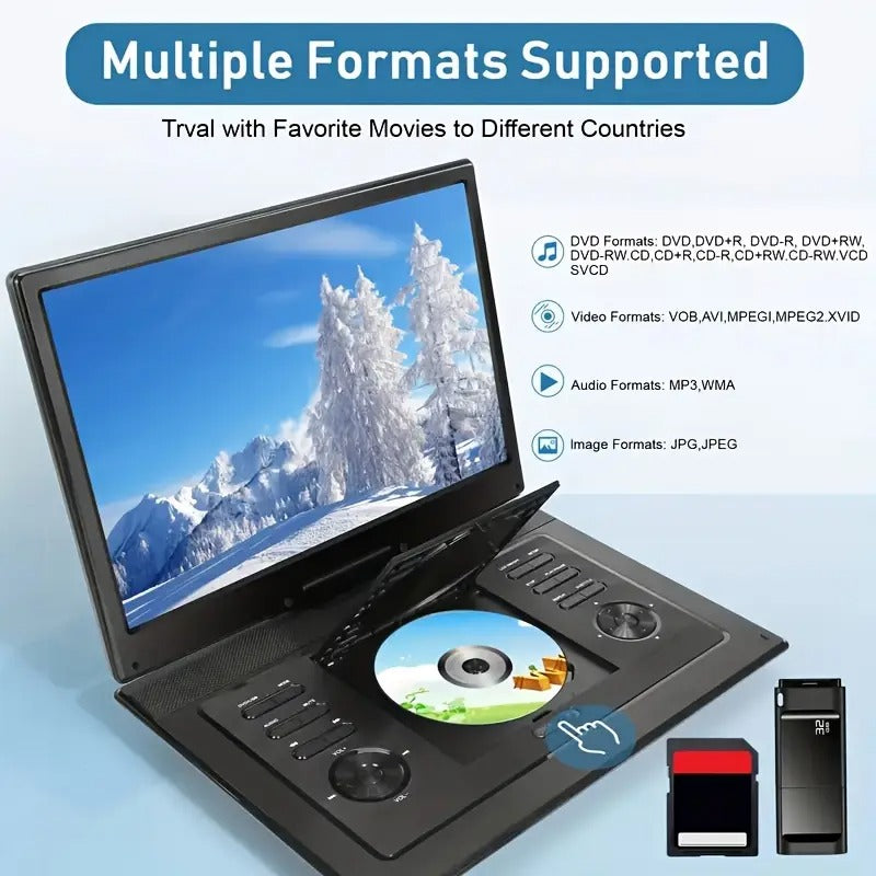 [Portable DVD Player] 17.9" Portable DVD Player | 15.6" Large HD Screen, 4-6 Hours Rechargeable Battery, Dual Speakers, Region Free, Remote Control, Supports Multiple Disc Formats