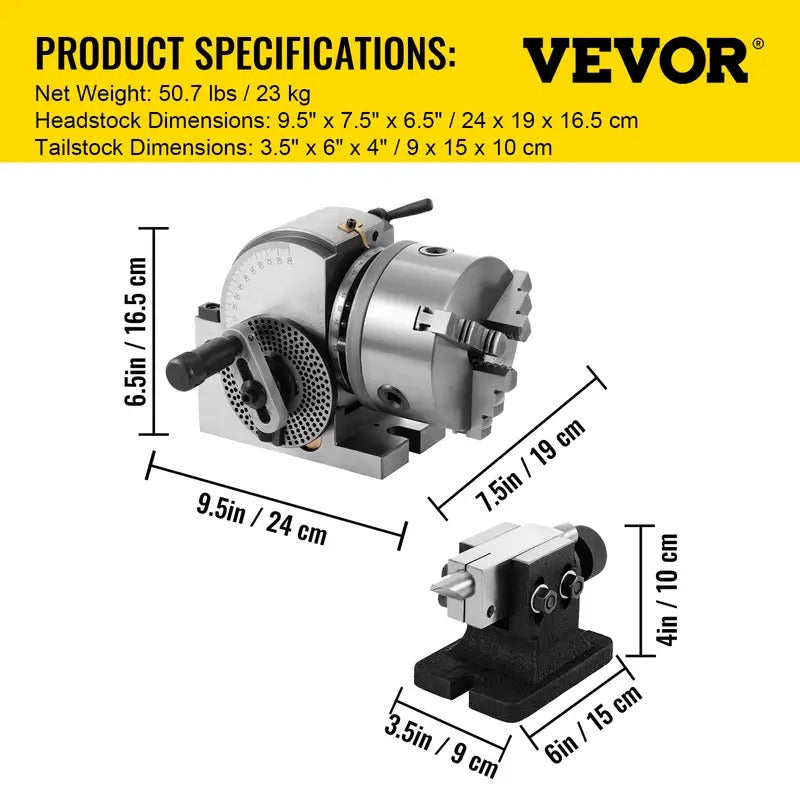 Vevor Dividing Head BS-0 5Inch 3 Jaw Chuck Dividing Head Set Precision Semi Universal Dividing Head for Milling Machine Rotary Table Tailstock Milling Set (5 Inch Chuck) : Tools & Home Improvement