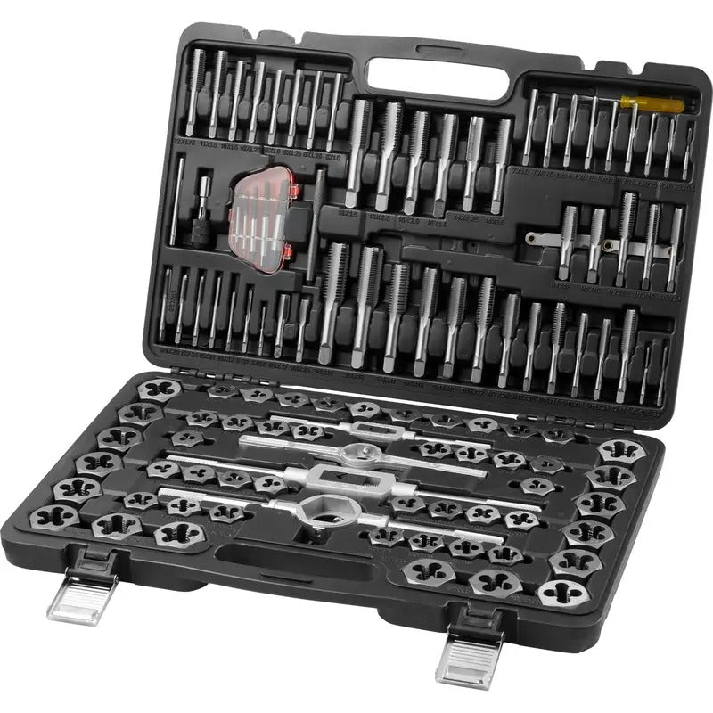VEVOR Tap and Die Set, 116-Piece Include Metric and SAE Size, Bearing Steel Taps and Dies, Essential Threading Tool for Cutting External Internal Threads, with Complete Accessories and Storage Case