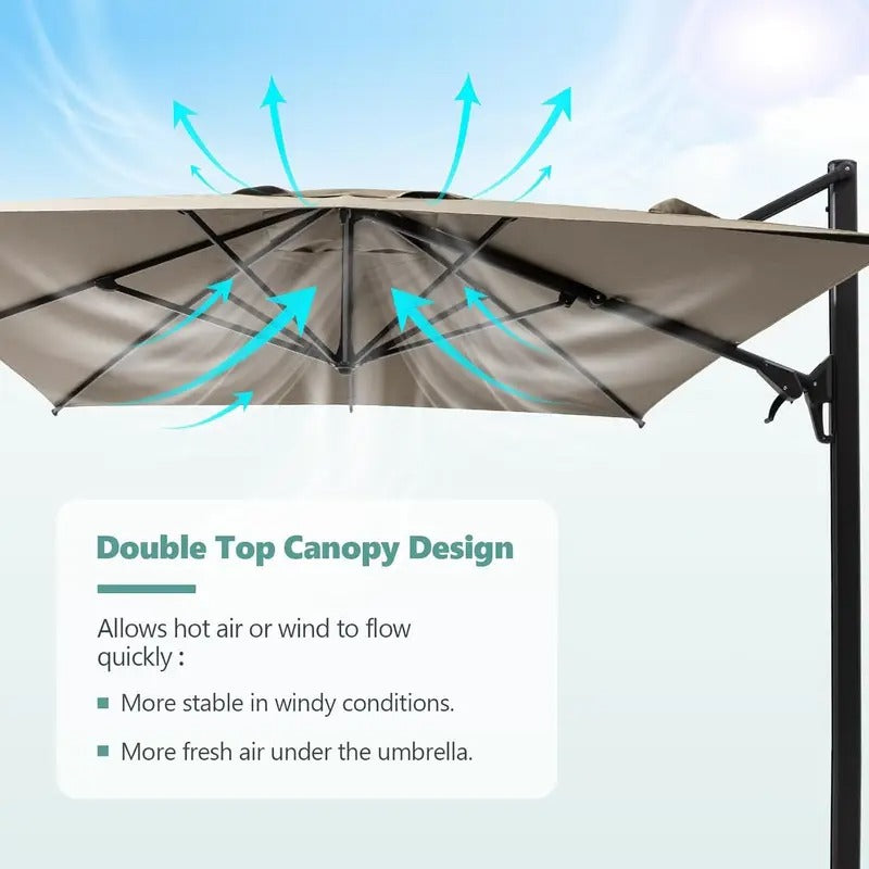 10x10ft Bohemian Style Outdoor Sunshade Umbrella - Adjustable Angle, UV Protection, 360° Rotatable Canopy for Patio, Lawn, Deck, Poolside Dining Area