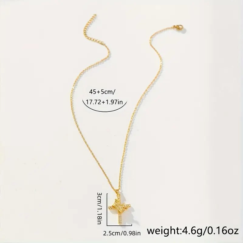 Elegant And Shiny Crown Cross Pendant Necklace, Containing Synthetic Synthetic Zirconia, Suitable for Daily Wear And Matching, Compatible with All Seasons, The Best Choice for Gift Giving