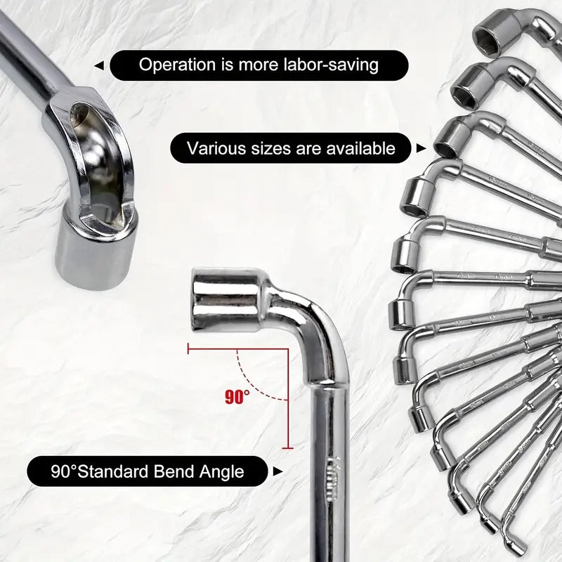 12pcs LType Pipe Perforation Elbow Wrench Set, Metric 8-19mm, Cr-V Steel, L Shaped Hex Socket Wrench, Double-head Socket Wrench, Suitable