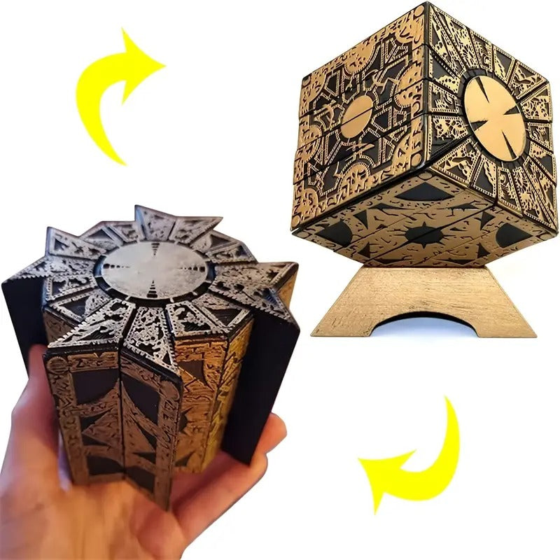 [Golden Aluminum Alloy Puzzle Box] Golden & Black Aluminum Alloy Advanced Skill Level Puzzle Box - Detachable Cube with Base, Mechanical Lament Configuration, Ideal for Decoration & Brain Teasers