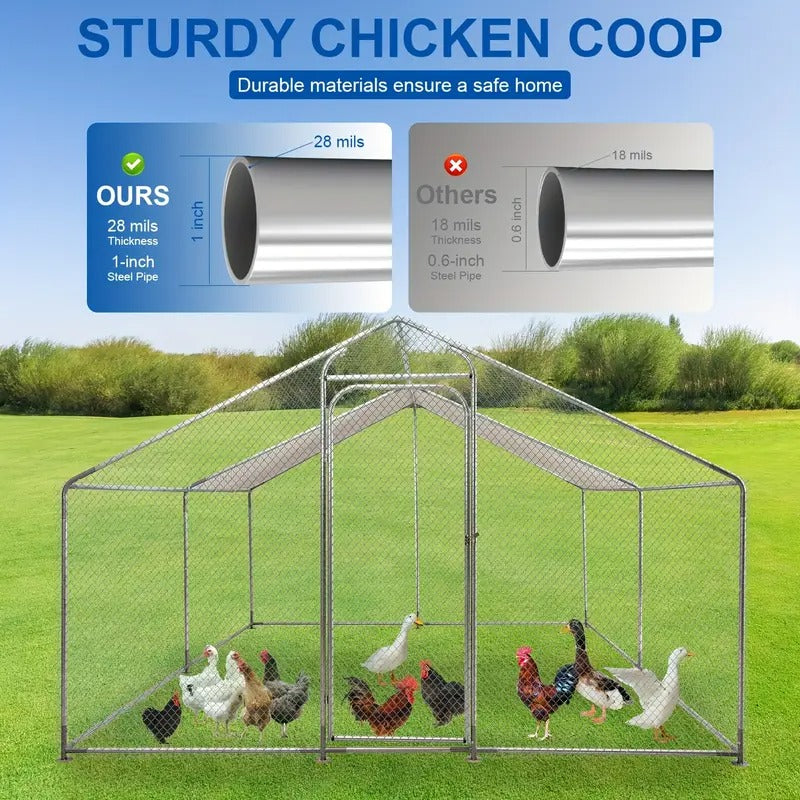 Walk-in Outdoor Chicken Runs For Yard For Chickens, Large Metal Chicken Coop With Run And Waterproof Cover, Wire Mesh Poultry Cage As Hen House, Duck Coop, Rabbit Hutch