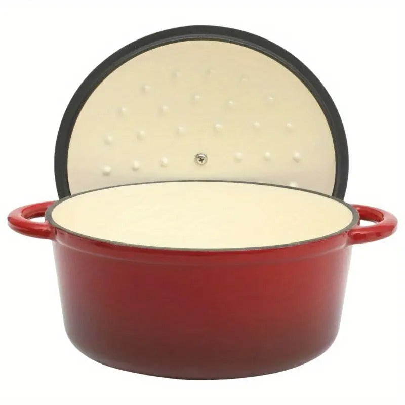 6 QT Enameled Dutch Oven Pot with Lid - Heavy-Duty Non-Stick Red Cookware, Dual Handles for Even Heat Distribution, Oven & Stovetop Safe - Ideal for Professional & Home Kitchen, Bread Baking, Roasting, Soups, Stews
