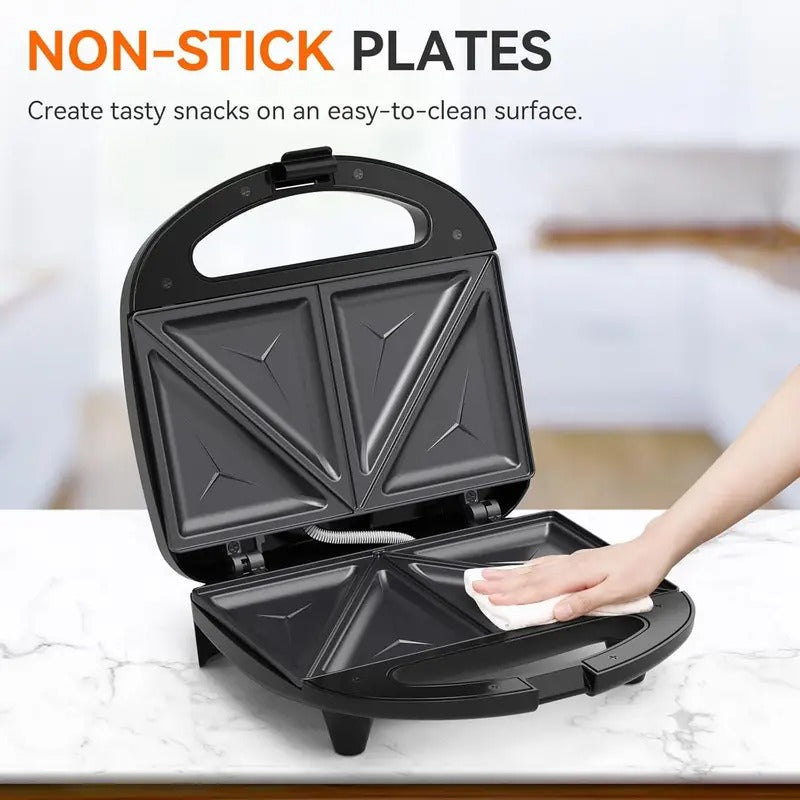 750W Triangle Sandwich Maker - 2-Slice Grilled Cheese Press with Non-Stick Plates - Ready Indicator Lights & Cool-Touch Handle - Easy to Clean