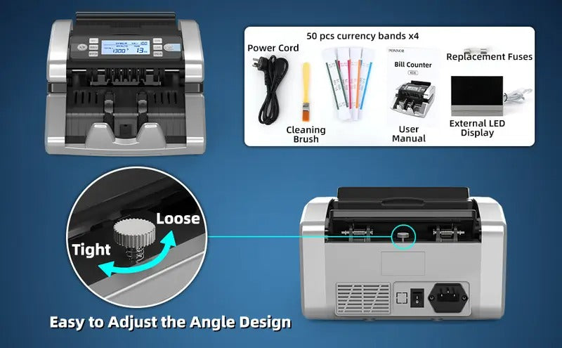 Money Counter Machine, Value Counting, UV/MG/IR/MT/DD Counterfeit Detection, USD/EUR Bill Counter, Add and Batch Modes, Cash Counting Machine 1300 Bills/min