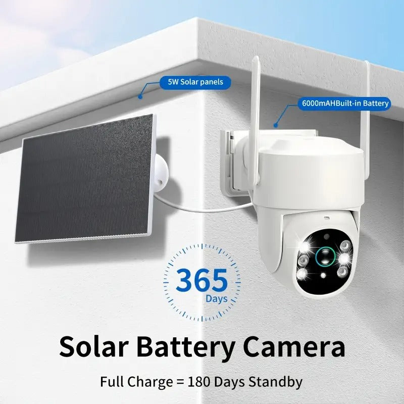 2pcs Wireless WiFi Outdoor Security Camera, Solar Powered Camera, Pan Tilt 360°ViewingAngle, PlR Human Detection, Color Night Vision, Wireless Surveillance LPCamera ForHome Security,