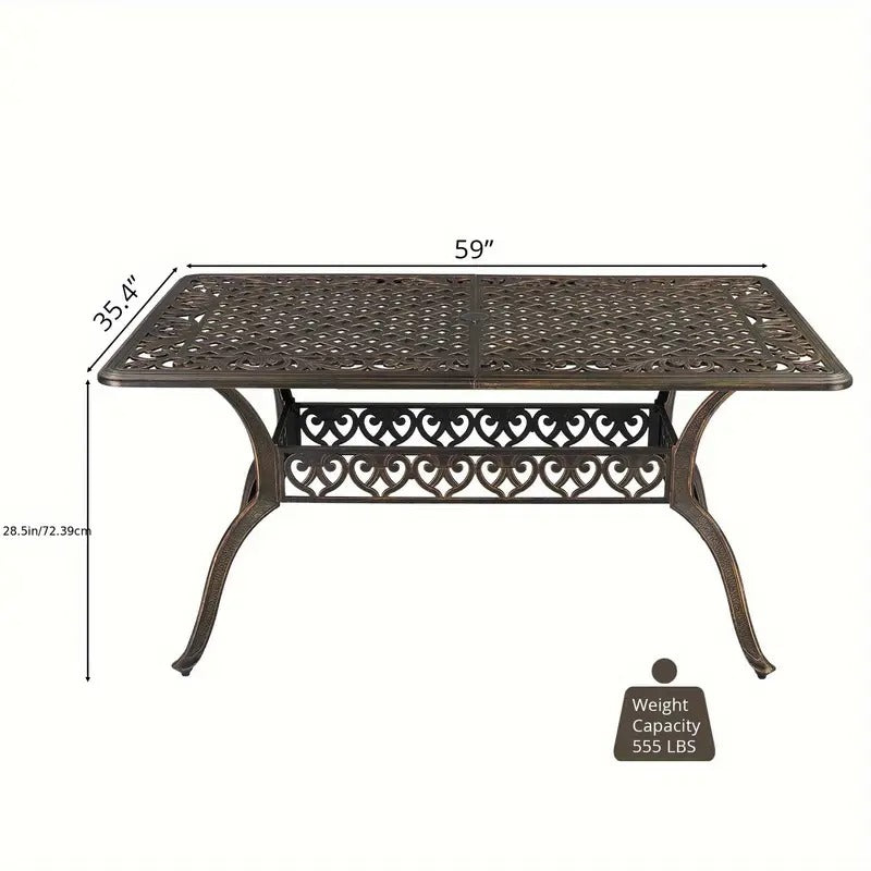 59" Heavy-Duty Cast Aluminum Outdoor Dining Table - Rust & Weather Resistant, Quick-Release Design for Garden, Backyard, Patio - Black, Patio Dining Table, Backyard Furniture, Modern Patio Furniture, Durable Patio Furniture