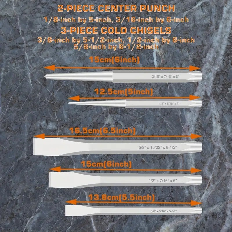 16pcs Punch And Chisel Set, Including Taper Punch, Cold Chisels, Pin Punch, Center Punch, Punching Chisel Set Suitable For Industrial Use