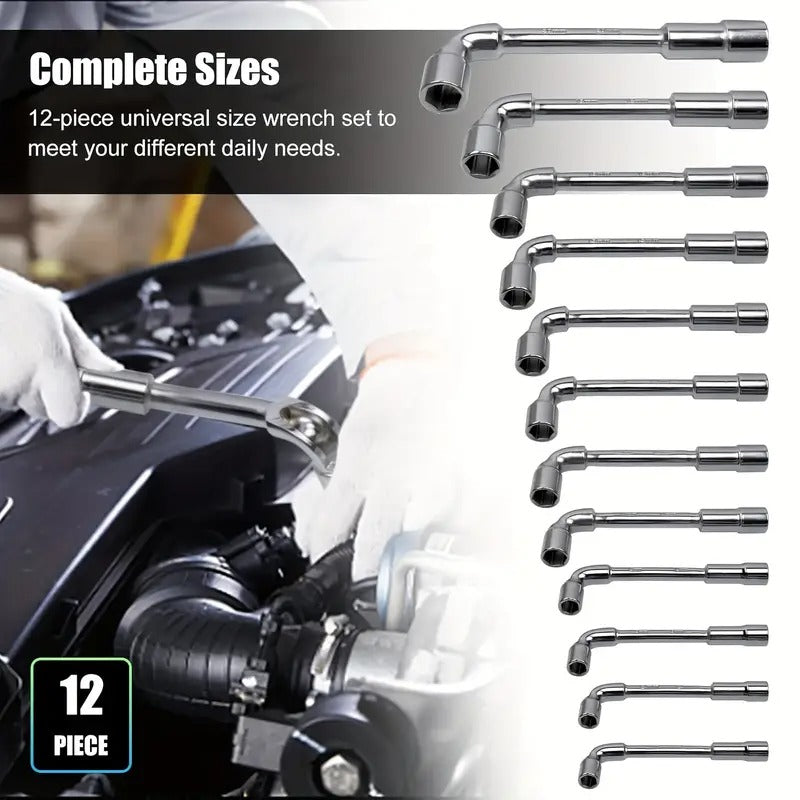 12pcs LType Pipe Perforation Elbow Wrench Set, Metric 8-19mm, Cr-V Steel, L Shaped Hex Socket Wrench, Double-head Socket Wrench, Suitable