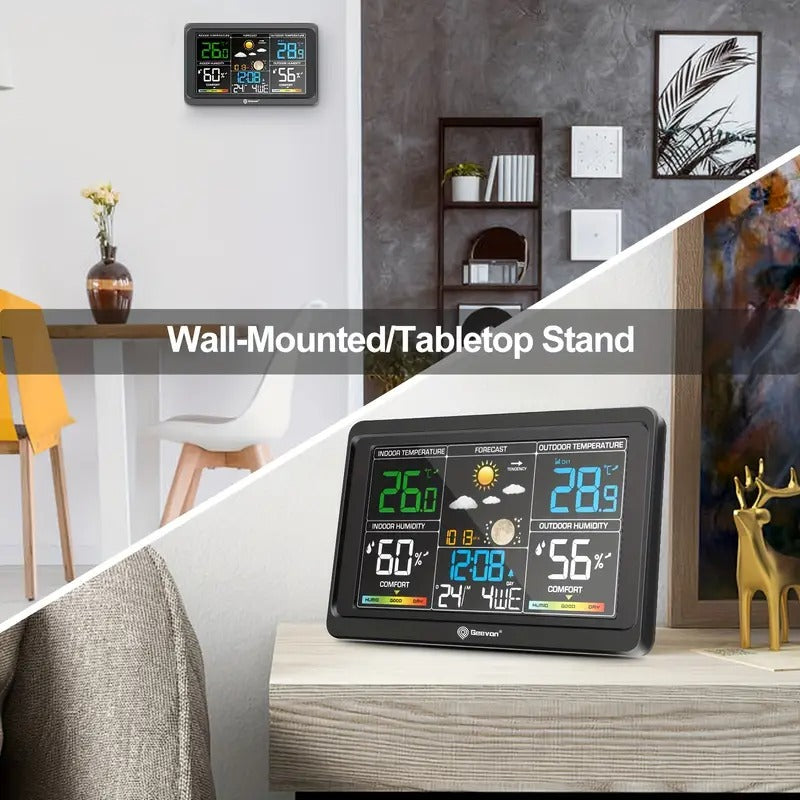 [Wireless Weather Station] 1pc Geevon Weather Station, Wireless Indoor Outdoor Thermometer, Color Display, Digital Temperature Gauge with Barometer, Calendar, USB Charge And Adjustable Backlight (The host does not have a