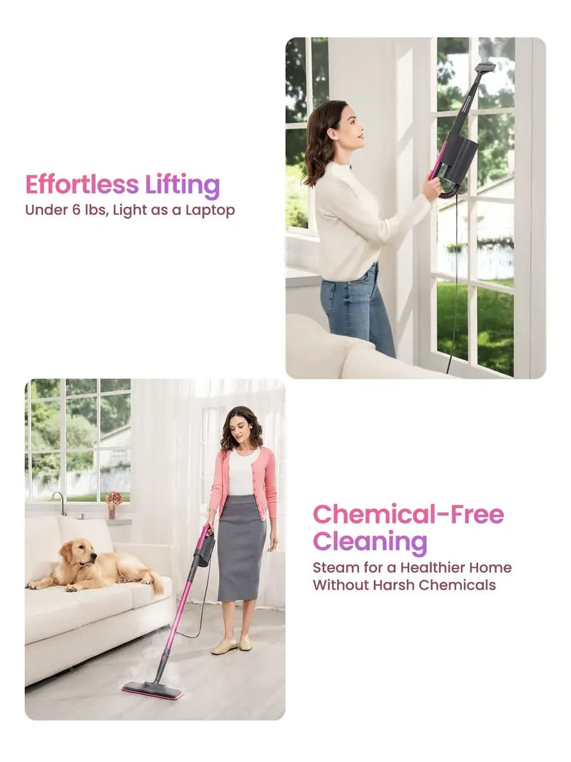 Schenley Steam Mop Cleaner with Detachable Handheld Steamer for Cleaning Hardwood, Laminate Floor, Tiles and Grout, with 7-in-1 Multi-purpose Accessories and Washable Microfiber Pads