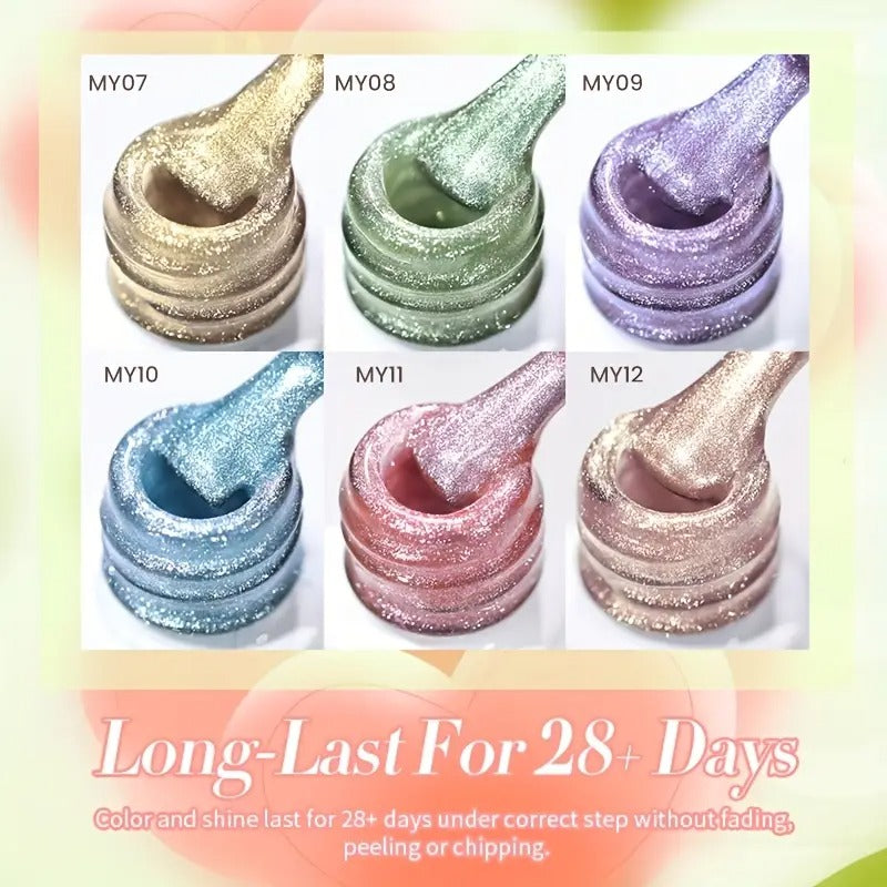 6pcs/set BORN PRETTY Cat Eye Gel Nail Polish, 0.34oz, Flowing Series, Alcohol Free, for Nails DIY