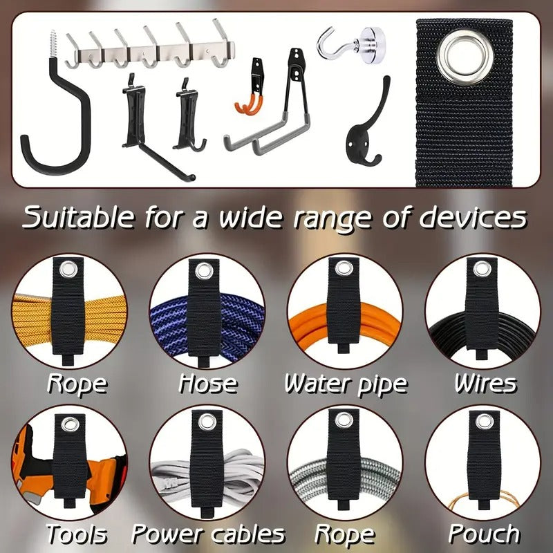 10pcs Heavy-Duty Extension Cord Organizer Hangers with Super-Strong Industrial Hooks & Loops -