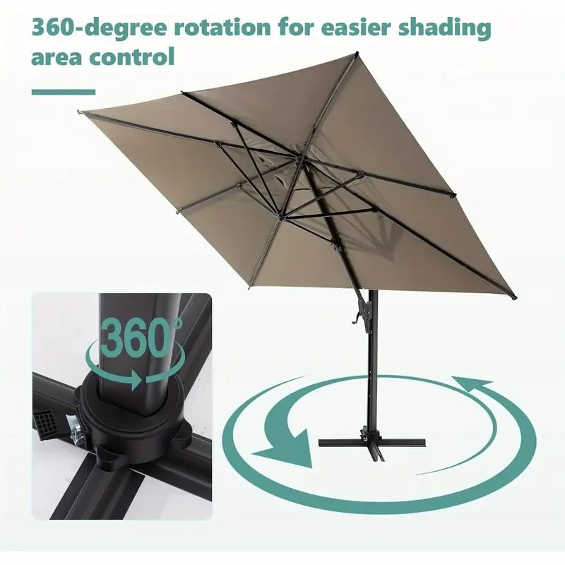 10x10ft Bohemian Style Outdoor Sunshade Umbrella - Adjustable Angle, UV Protection, 360° Rotatable Canopy for Patio, Lawn, Deck, Poolside Dining Area