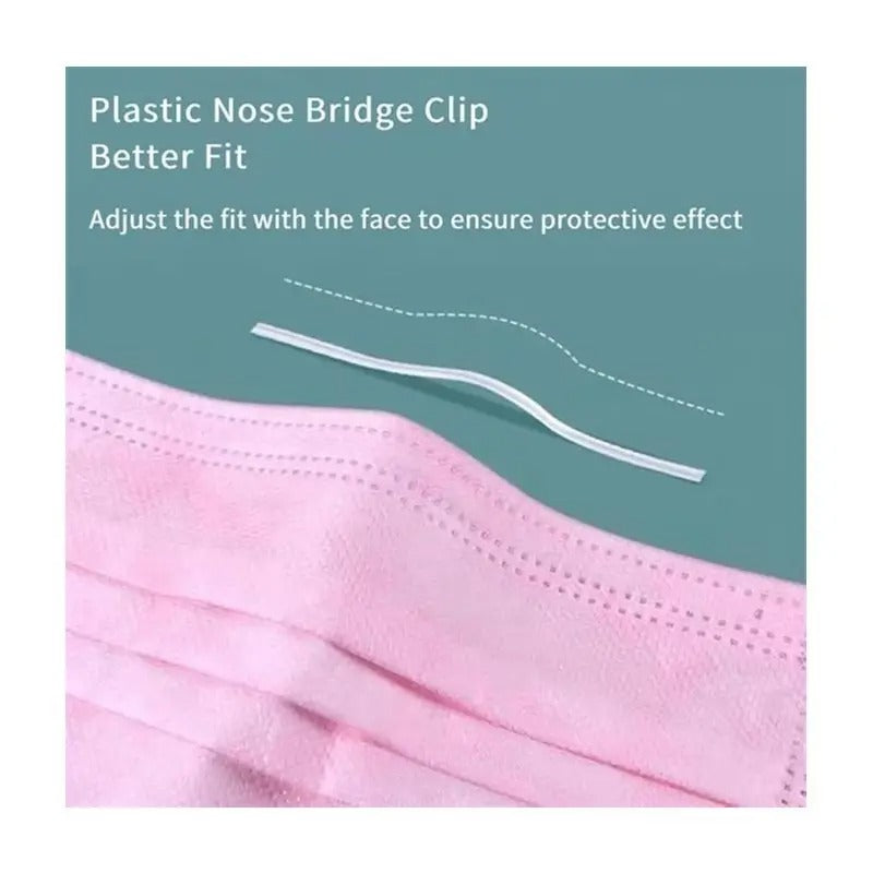 100Pcs Pink Disposable Face 3-Ply Filter Breathable Earloop Masks