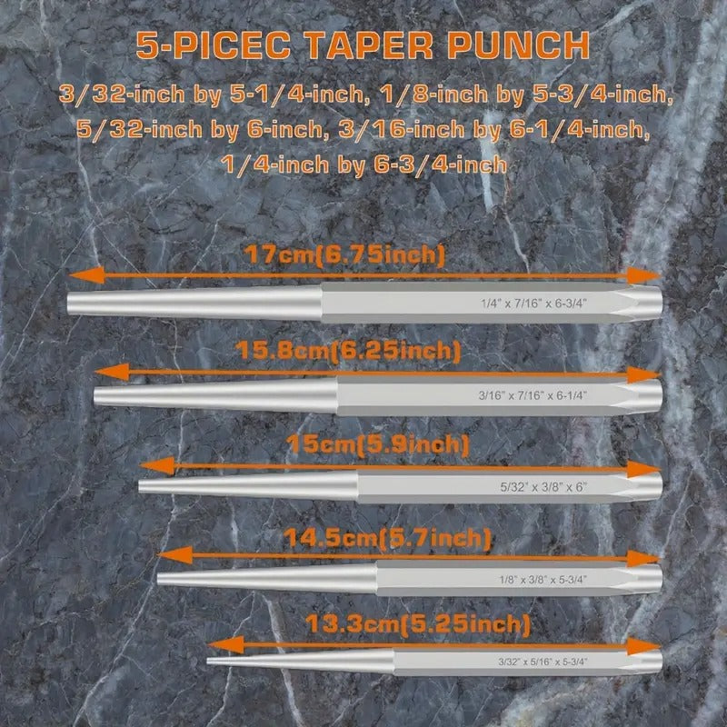 16pcs Punch And Chisel Set, Including Taper Punch, Cold Chisels, Pin Punch, Center Punch, Punching Chisel Set Suitable For Industrial Use