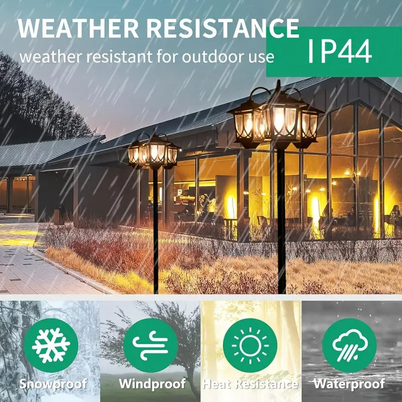 1pc Solar-Powered Outdoor Lamp Post Lighting, 3-Head Dusk to Dawn Black Polished Metal Post Lights for Backyard, Garden, Patio, Driveway, Pathway, and Porch