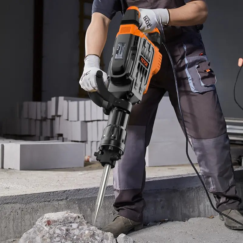 VEVOR Demolition Jack Hammer, 3500W Jack Hammer Concrete Breaker, 2pcs Chisel with Gloves & 360°C Swiveling Front Handle for Trenching, 1900 BPM Heavy Duty Electric Jack Hammer, Orange/Black